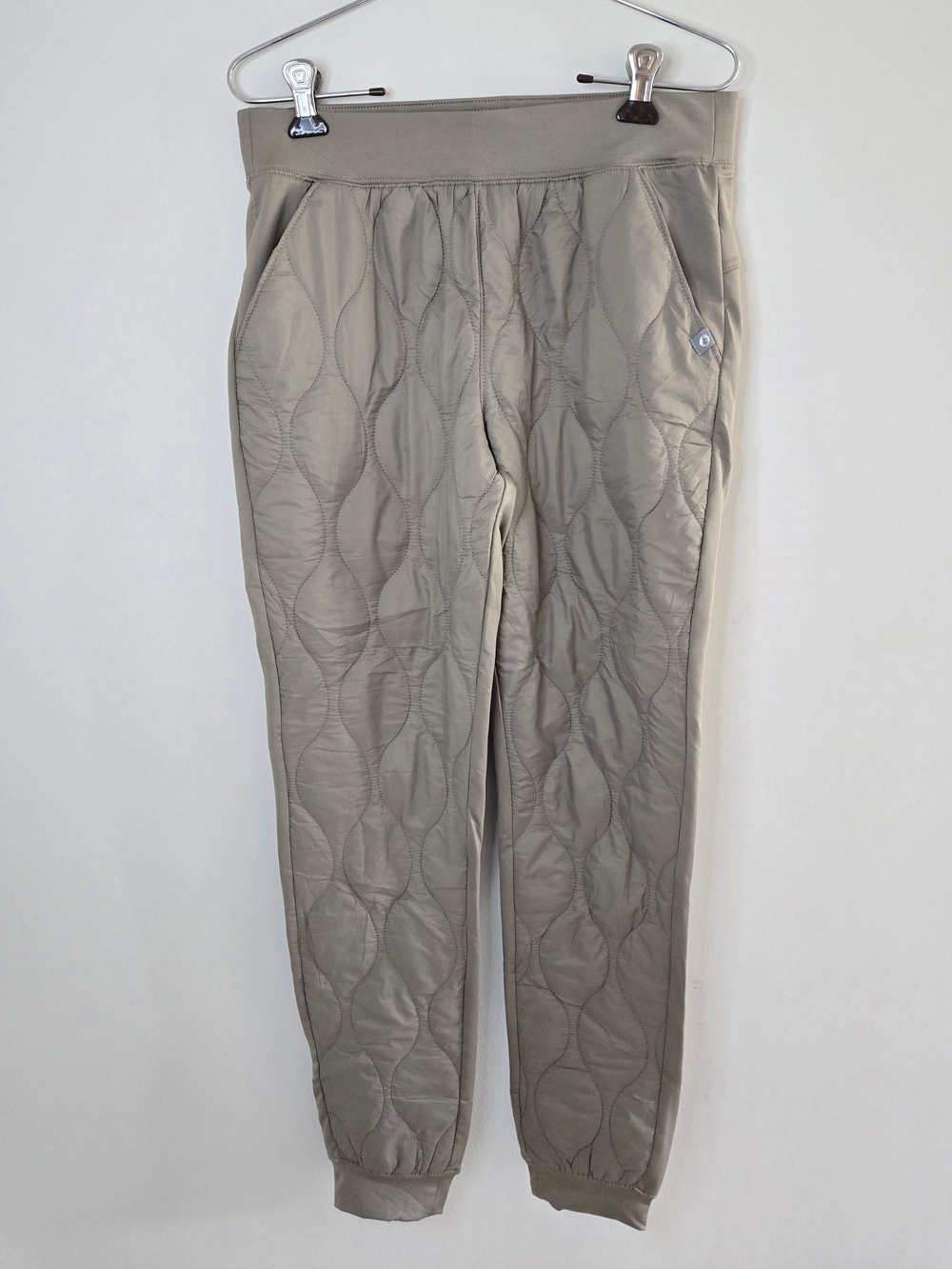 Women's quilted hiking track joggers, high waist, light taupe, medium + new